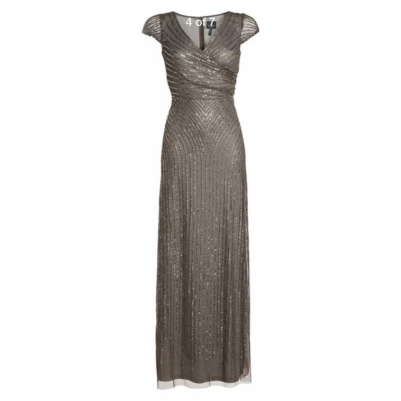 NEW $299 Adrianna Papell Sequin Faux Wrap Gown‎ in Lead [SZ 14 ] - Picture 8 of 10
